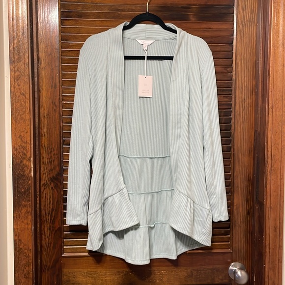 NWT Lauren Conrad Green Heather Open Front Tiered Cardigan - Picture 2 of 6